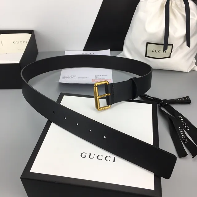 Gucci Black Gold Smooth Rectangular Buckle Leather Belt 4