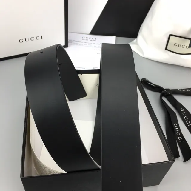 Gucci Black Gold Smooth Rectangular Buckle Leather Belt 7