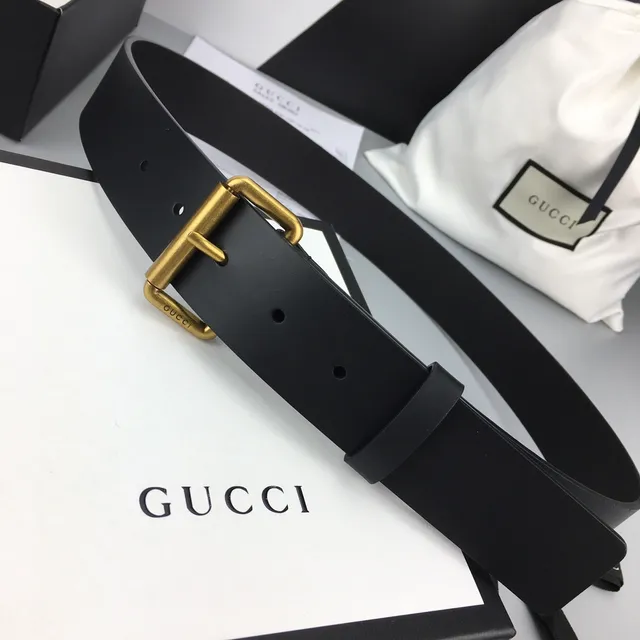Gucci Black Gold Smooth Rectangular Buckle Leather Belt 9