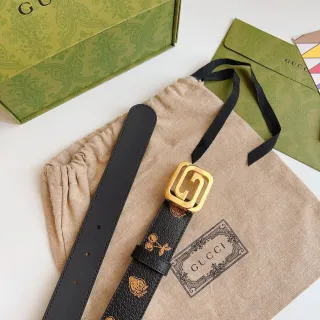 Gucci Black Gold Textured Interlocking G Buckle Leather Belt