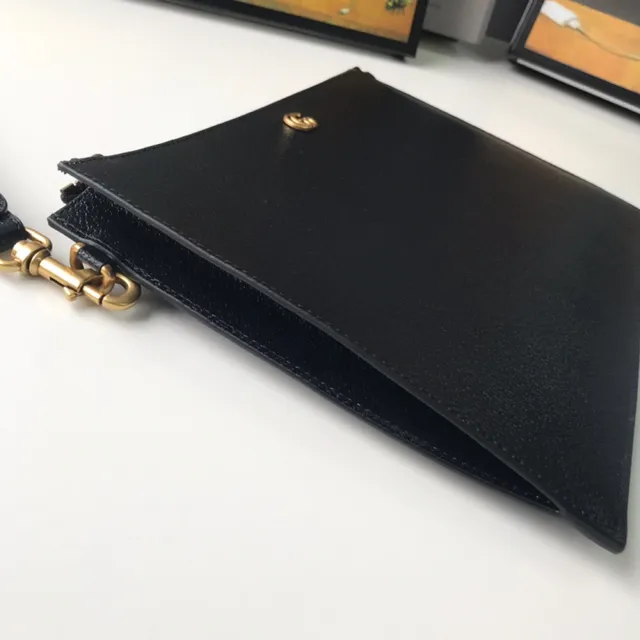 Gucci Noir Or Cuir texturé granité entrelacé G logo sac à poignet 5