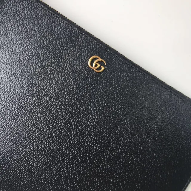 Gucci Noir Or Cuir texturé granité entrelacé G logo sac à poignet 6