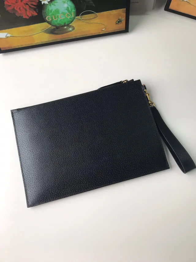 Gucci Noir Or Cuir texturé granité entrelacé G logo sac à poignet 8
