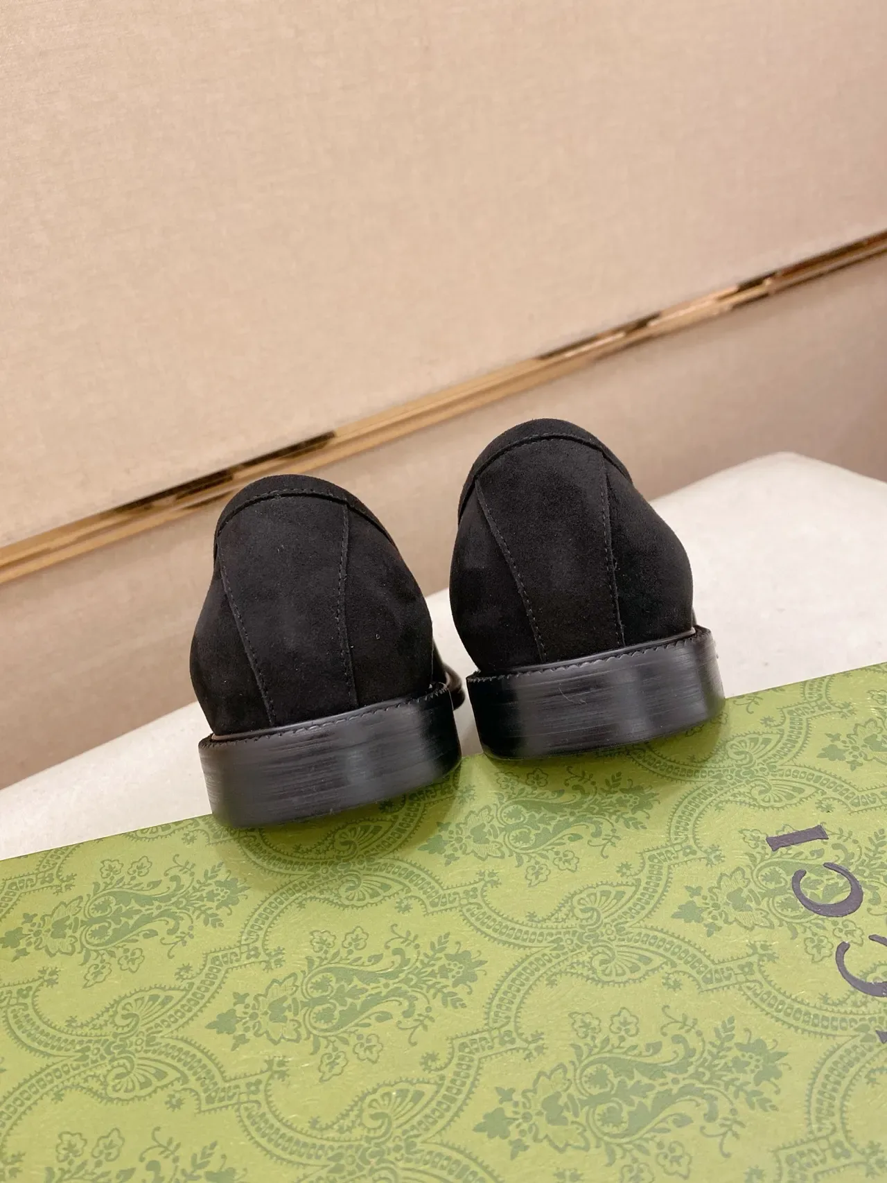 Gucci Black Green Suede Upper GG Monogram Print Loafer 3