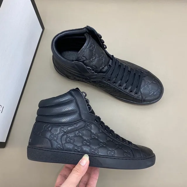 Gucci Black High-Top Monogram-Embossed Lifestyle Sneakers 7