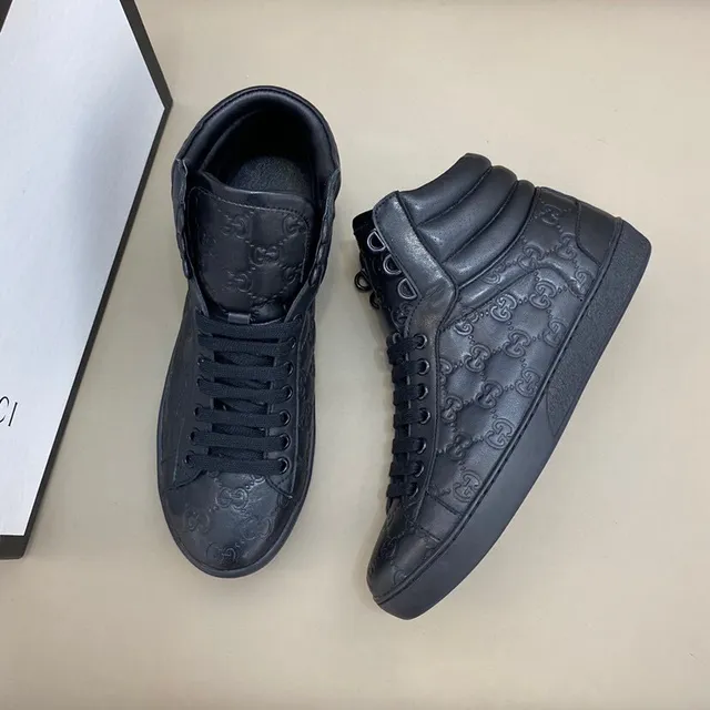 Gucci Black High-Top Monogram-Embossed Lifestyle Sneakers 9