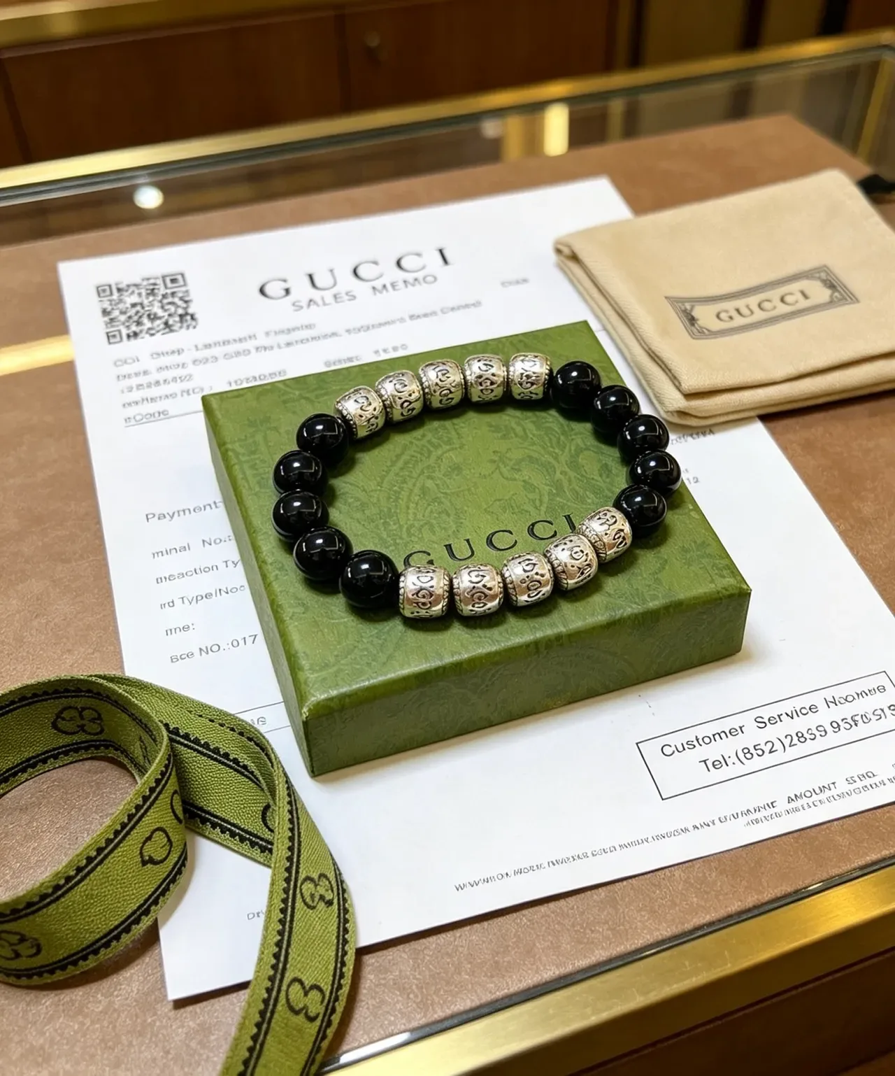 Gucci Black Silver Beaded Spherical Stones Bracelet 3
