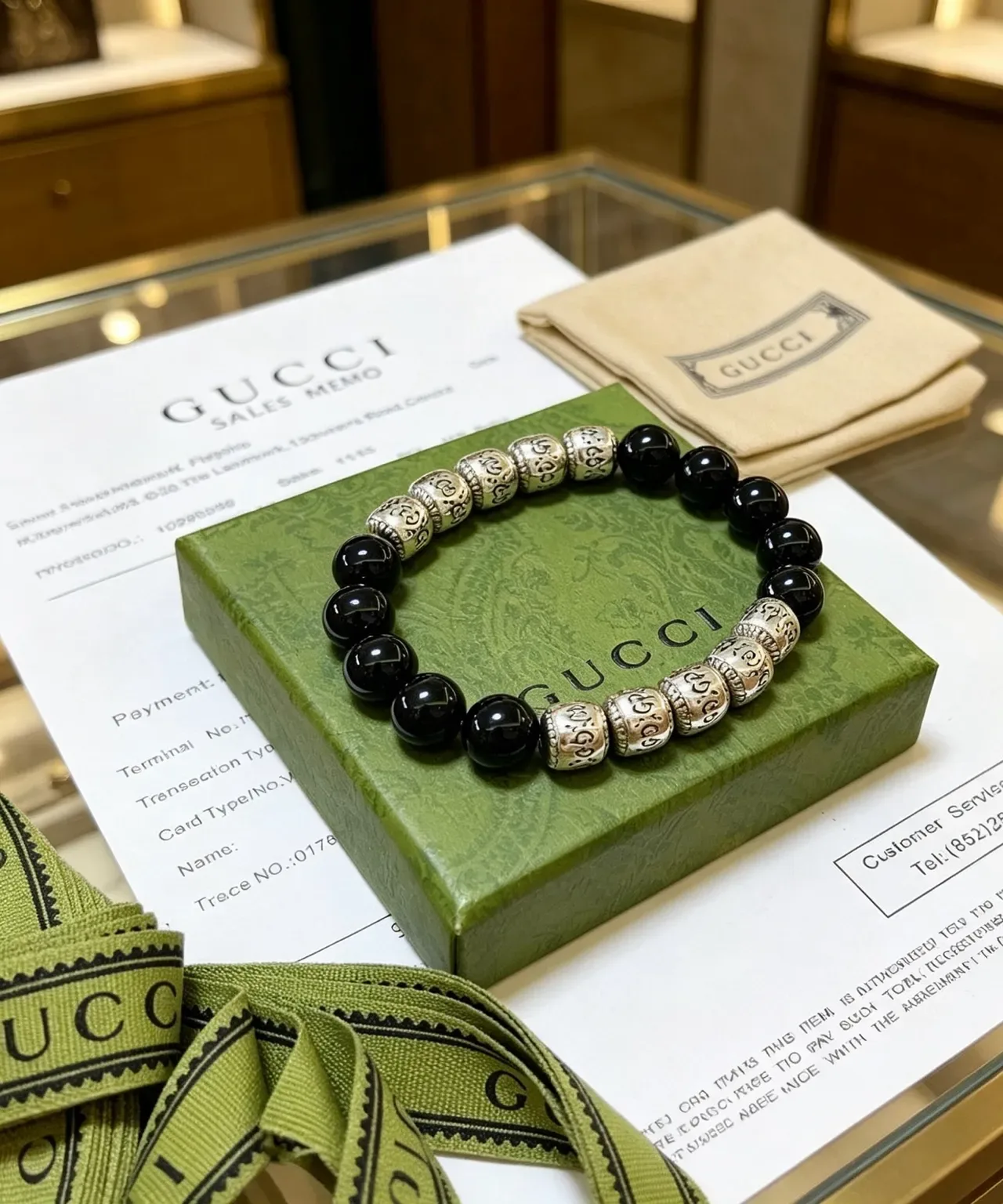 Gucci Black Silver Beaded Spherical Stones Bracelet 5