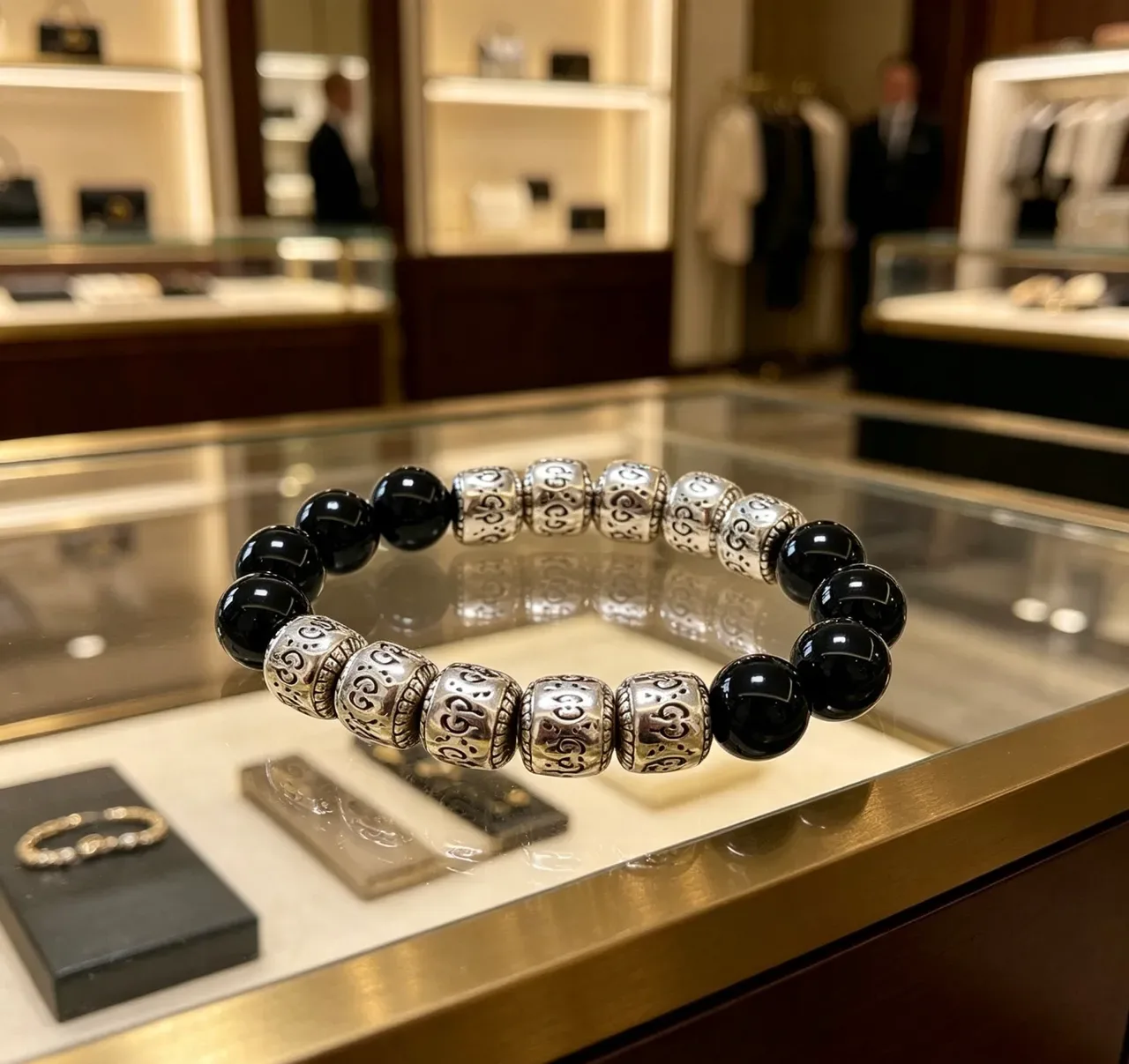 Gucci Black Silver Beaded Spherical Stones Bracelet 6