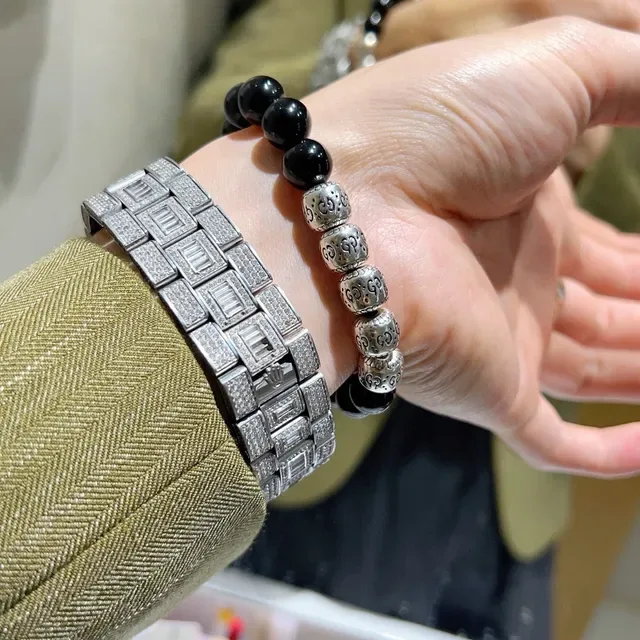 Gucci Black Silver Beaded Spherical Stones Bracelet 7
