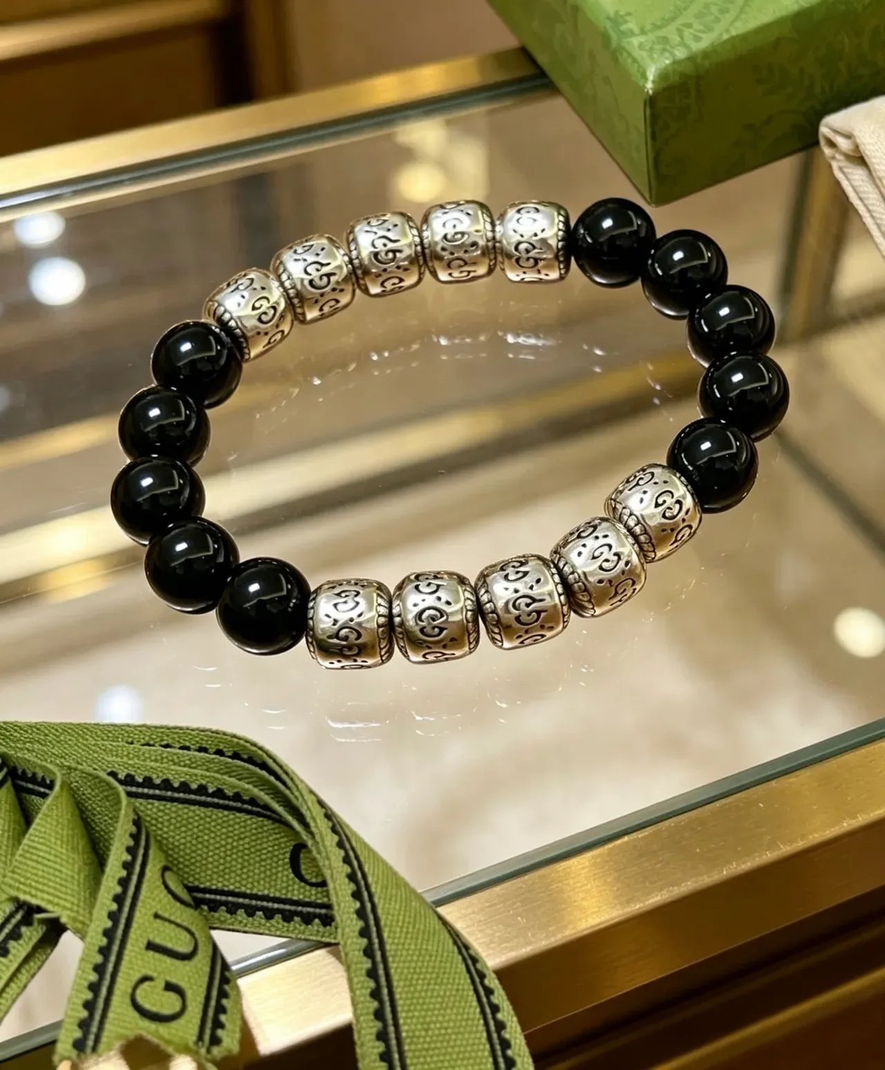 Gucci Black Silver Beaded Spherical Stones Bracelet 9