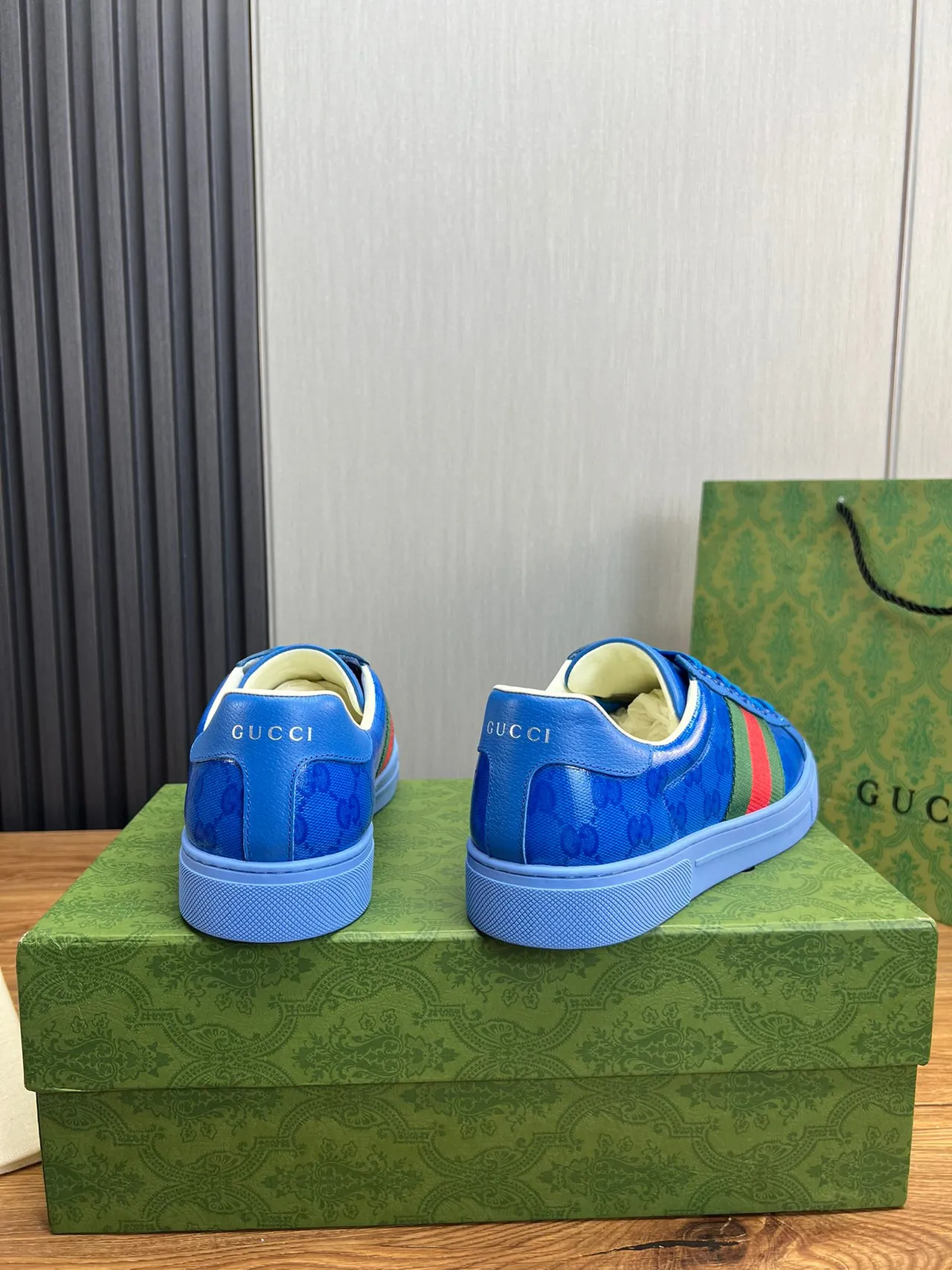Gucci Blue Green GG Monogram Coated Canvas Web Stripe Lifestyle Sneakers 3