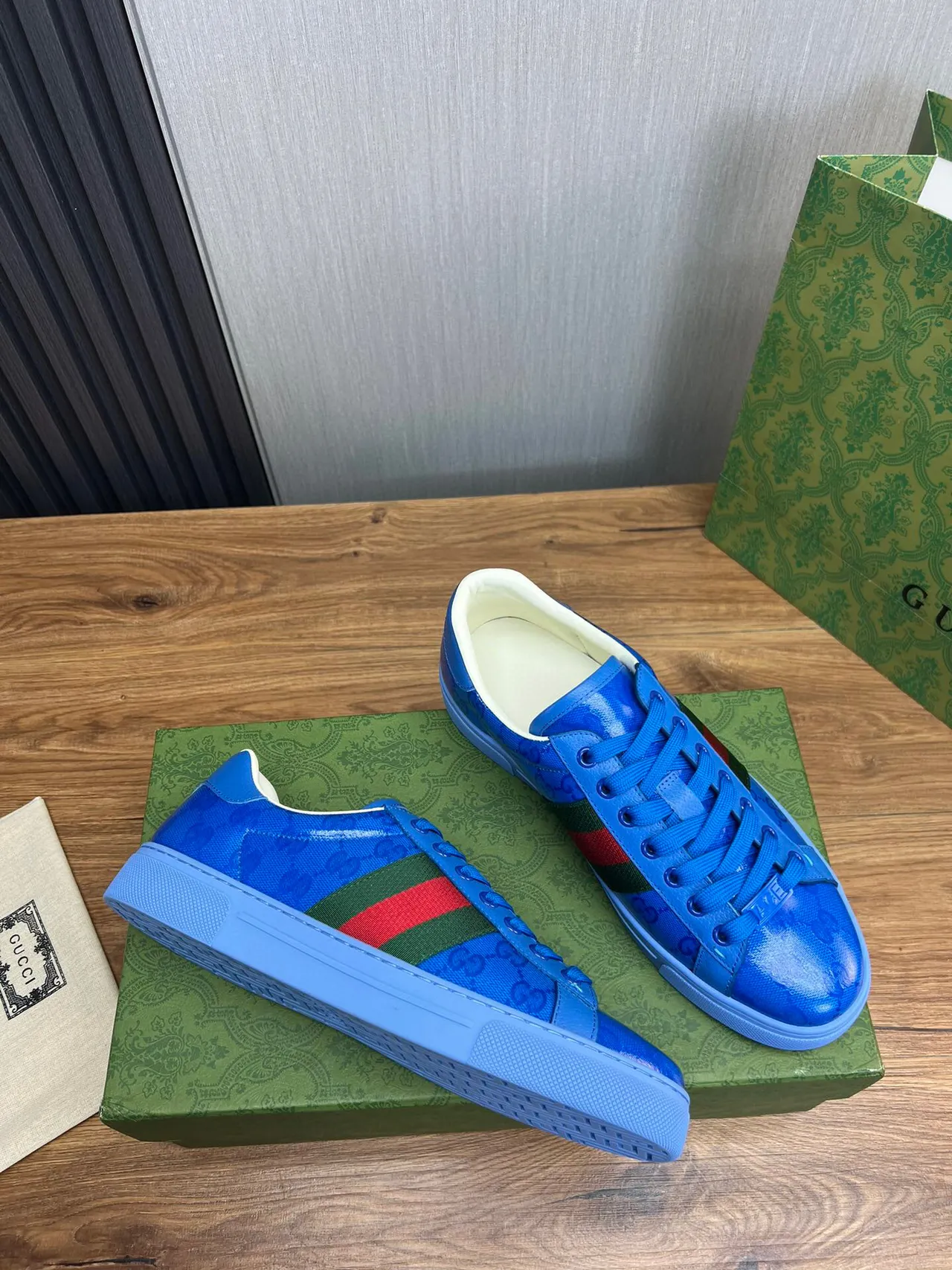 Gucci Blue Green GG Monogram Coated Canvas Web Stripe Lifestyle Sneakers 4
