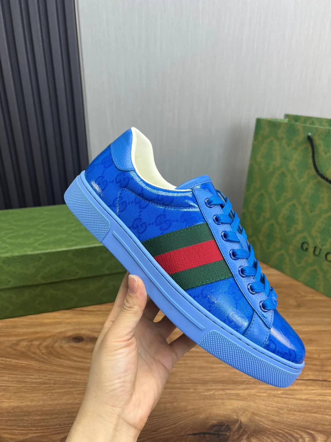 Gucci Blue Green GG Monogram Coated Canvas Web Stripe Lifestyle Sneakers 5