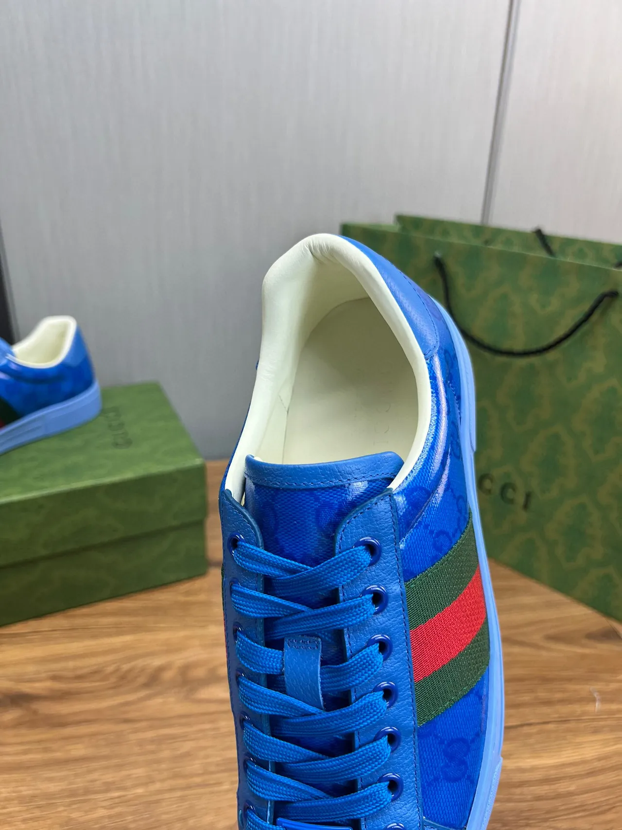 Gucci Blue Green GG Monogram Coated Canvas Web Stripe Lifestyle Sneakers 6
