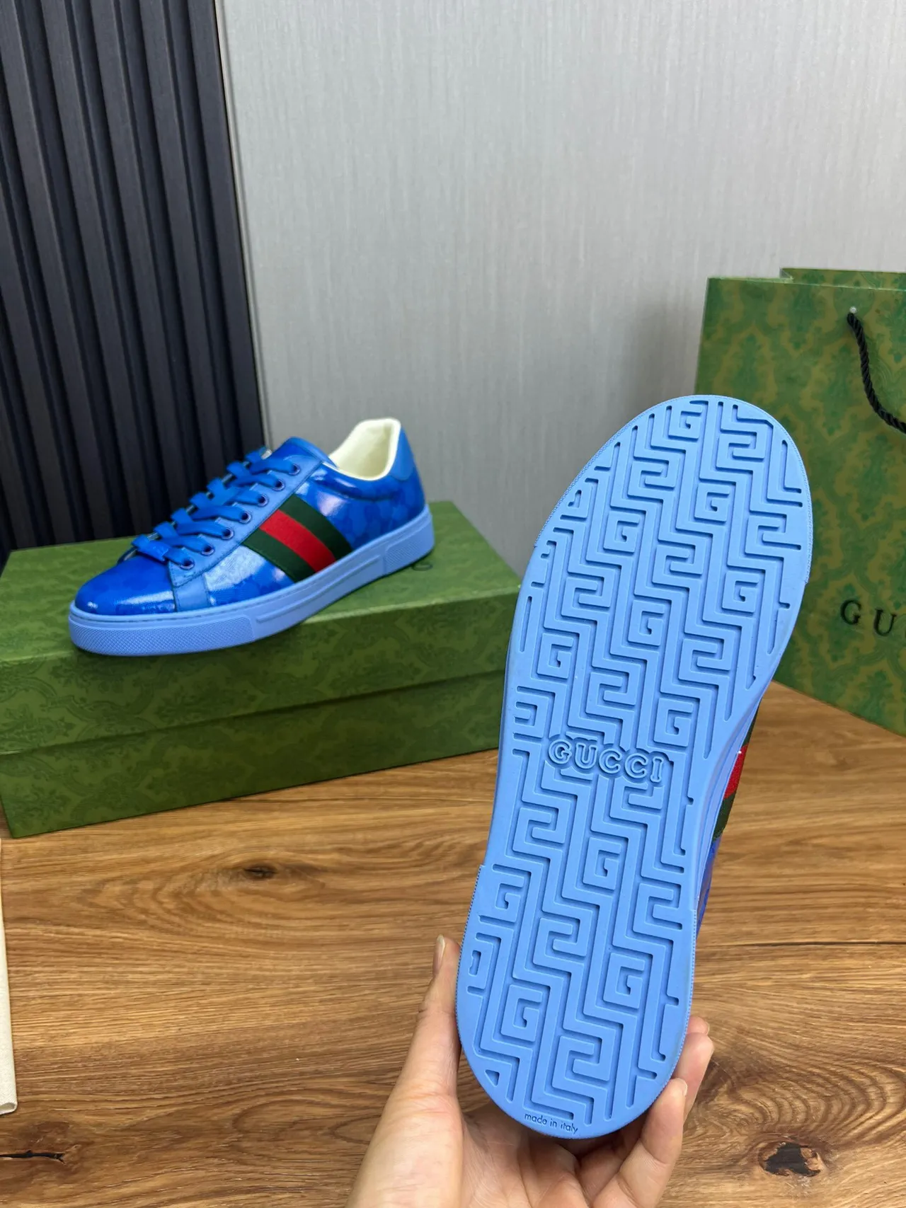 Gucci Blue Green GG Monogram Coated Canvas Web Stripe Lifestyle Sneakers 7