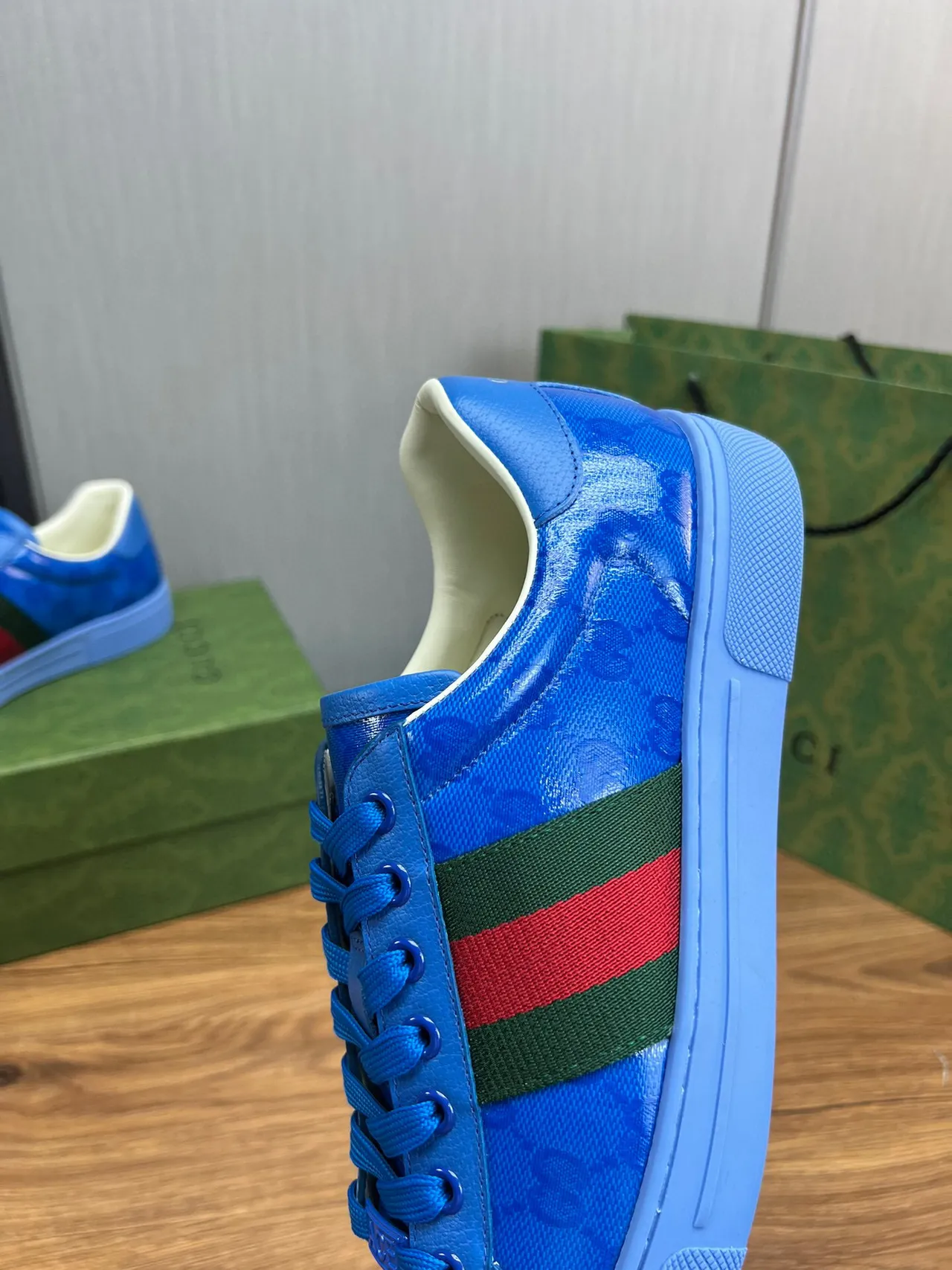 Gucci Blue Green GG Monogram Coated Canvas Web Stripe Lifestyle Sneakers 8