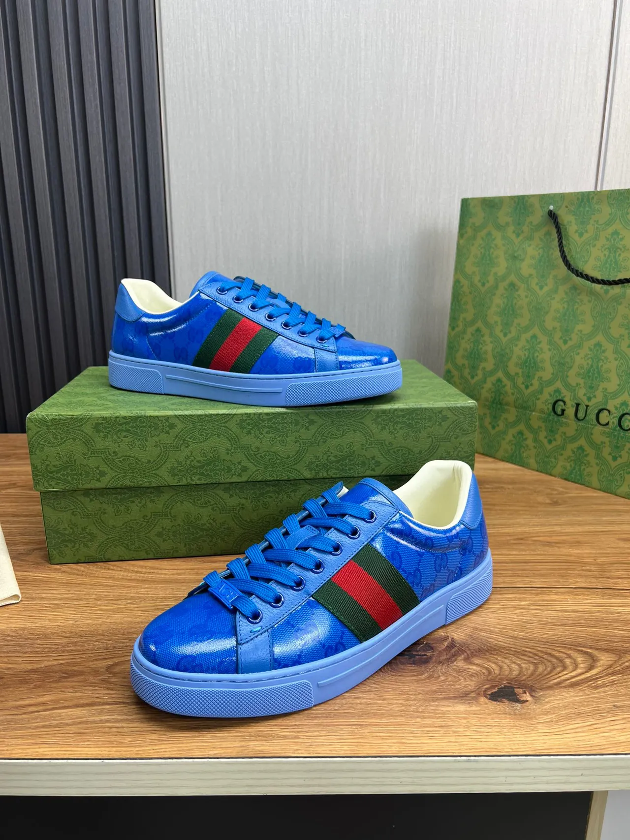 Gucci Blue Green GG Monogram Coated Canvas Web Stripe Lifestyle Sneakers 9