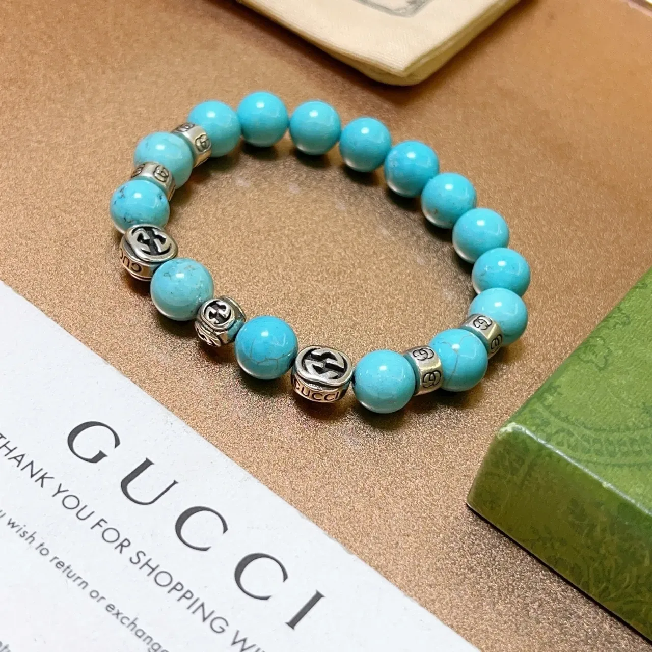 Gucci Blue Silver Beaded Stretch Bracelet 3