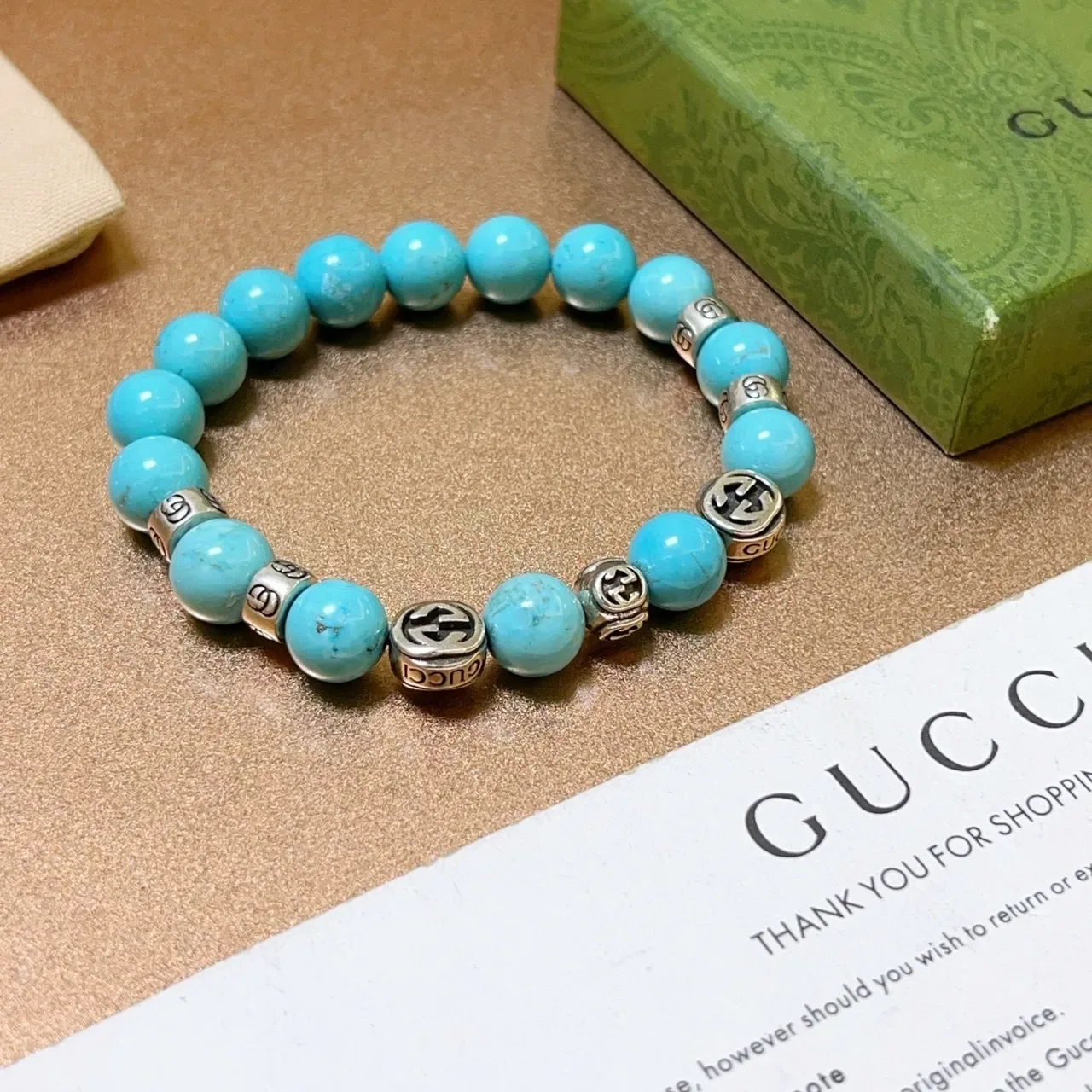 Gucci Blue Silver Beaded Stretch Bracelet 4