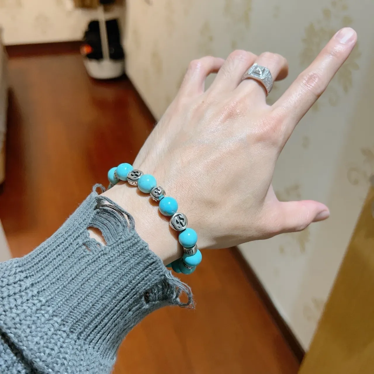 Gucci Blue Silver Beaded Stretch Bracelet 5