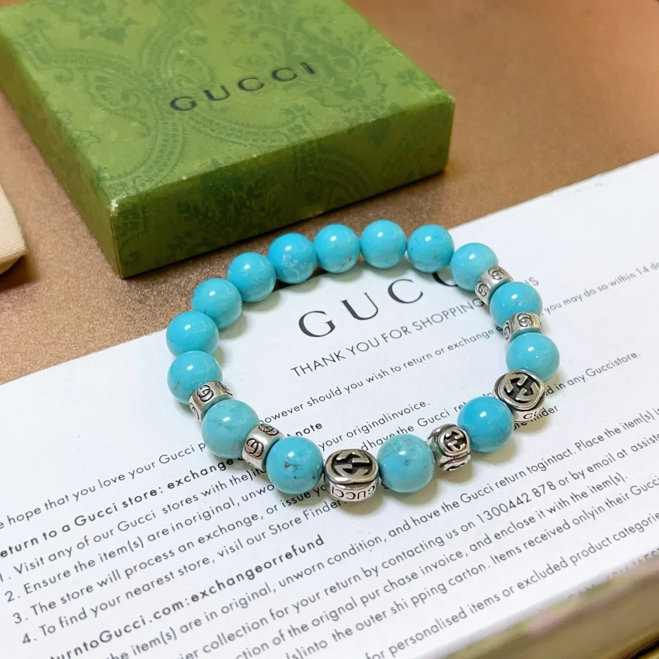 Gucci Blue Silver Beaded Stretch Bracelet 6