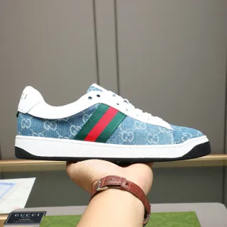 Gucci Blue White Denim Upper GG Monogram Jacquard Lifestyle Sneakers