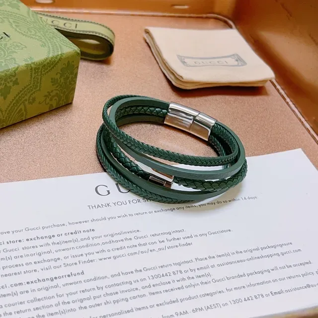Gucci Braided Green Leather Multi-Wrap Bracelet 3