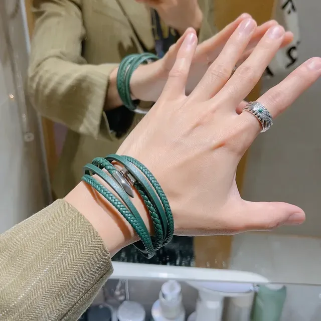 Gucci Braided Green Leather Multi-Wrap Bracelet 5