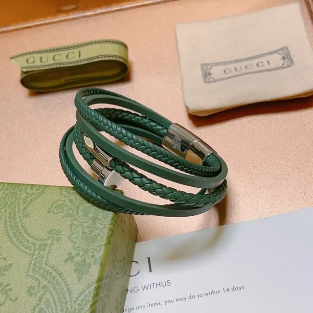 Gucci Braided Green Leather Multi-Wrap Bracelet 6