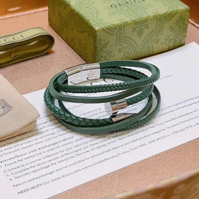 Gucci Braided Green Leather Multi-Wrap Bracelet 7