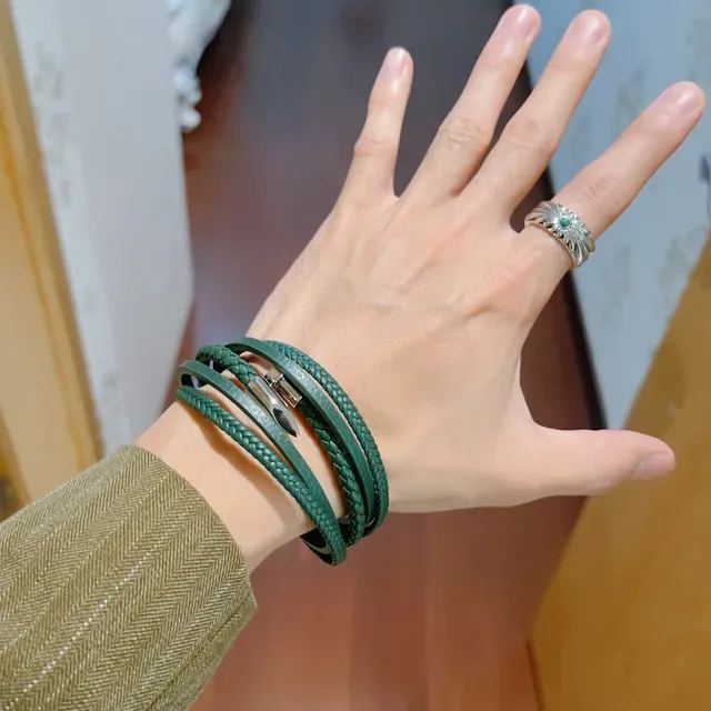 Gucci Braided Green Leather Multi-Wrap Bracelet 8