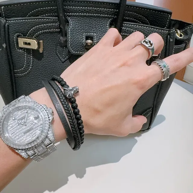 Gucci Braided Leather and Beaded Lion Head Bracelet 4