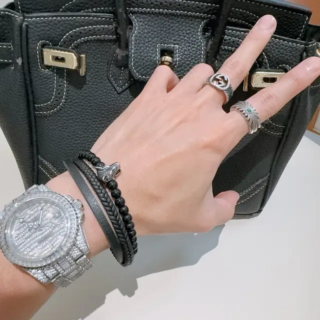 Gucci Braided Leather and Beaded Lion Head Bracelet 5