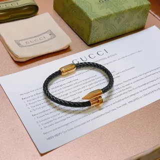 Gucci Braided Leather Black and Gold Bracelet