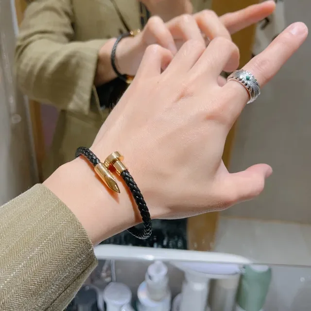 Gucci Braided Leather Black and Gold Bracelet 2