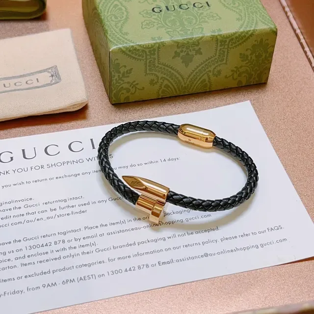 Gucci Braided Leather Black and Gold Bracelet 3