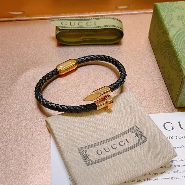 Gucci Braided Leather Black and Gold Bracelet 4