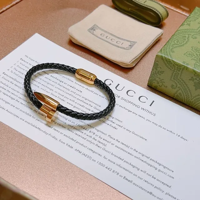 Gucci Braided Leather Black and Gold Bracelet 6