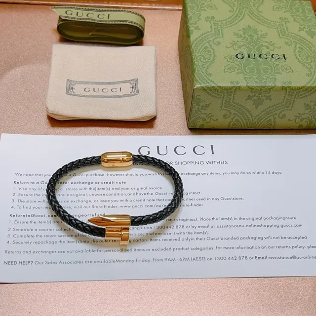 Gucci Braided Leather Black and Gold Bracelet 7