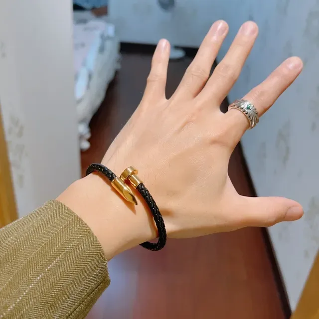 Gucci Braided Leather Black and Gold Bracelet 8