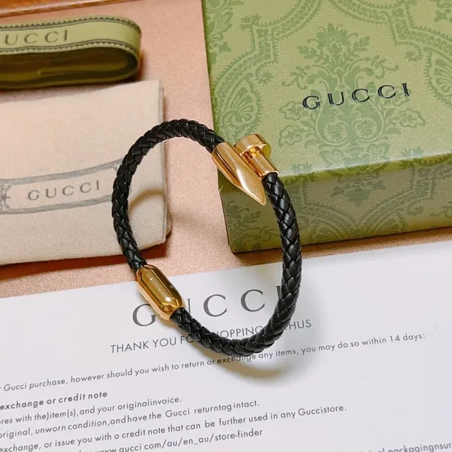 Gucci Braided Leather Black and Gold Bracelet 9