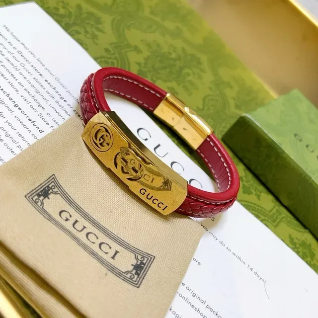 Gucci Braided Red Leather and Gold-Tone Metal Bracelet 2
