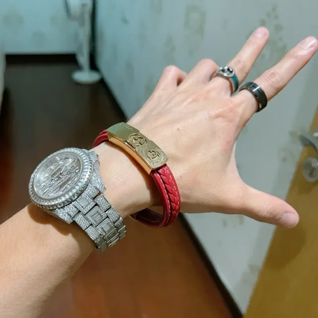 Gucci Braided Red Leather and Gold-Tone Metal Bracelet 4