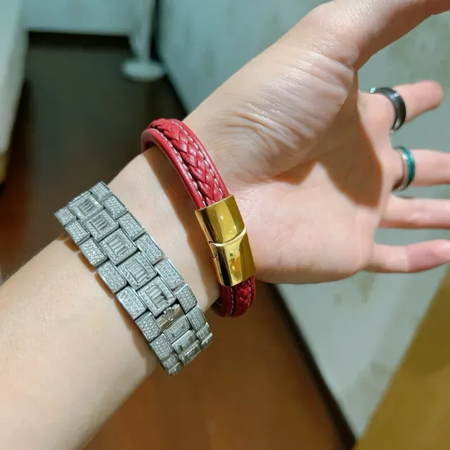 Gucci Braided Red Leather and Gold-Tone Metal Bracelet 7