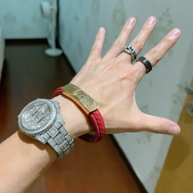 Gucci Braided Red Leather and Gold-Tone Metal Bracelet 8