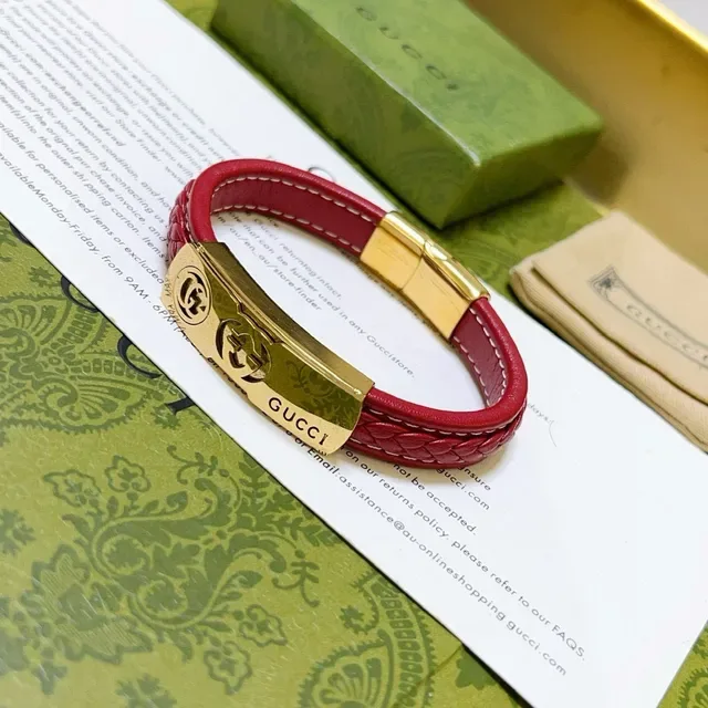 Gucci Braided Red Leather and Gold-Tone Metal Bracelet 9