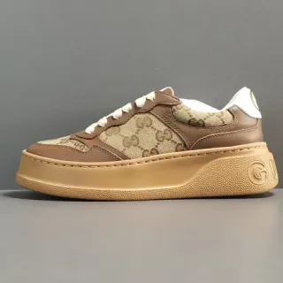 Gucci Brown Beige GG Monogram Canvas Leather Overlays Lifestyle Sneakers
