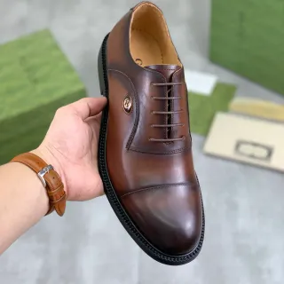 Gucci Brown Black Cap-Toe Polished Leather Oxford Shoes