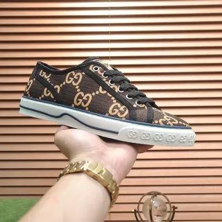 Gucci سنيكرز بني أبيض GG مونوغرام كانفاس أزرق بحري حافة أسلوب حياة